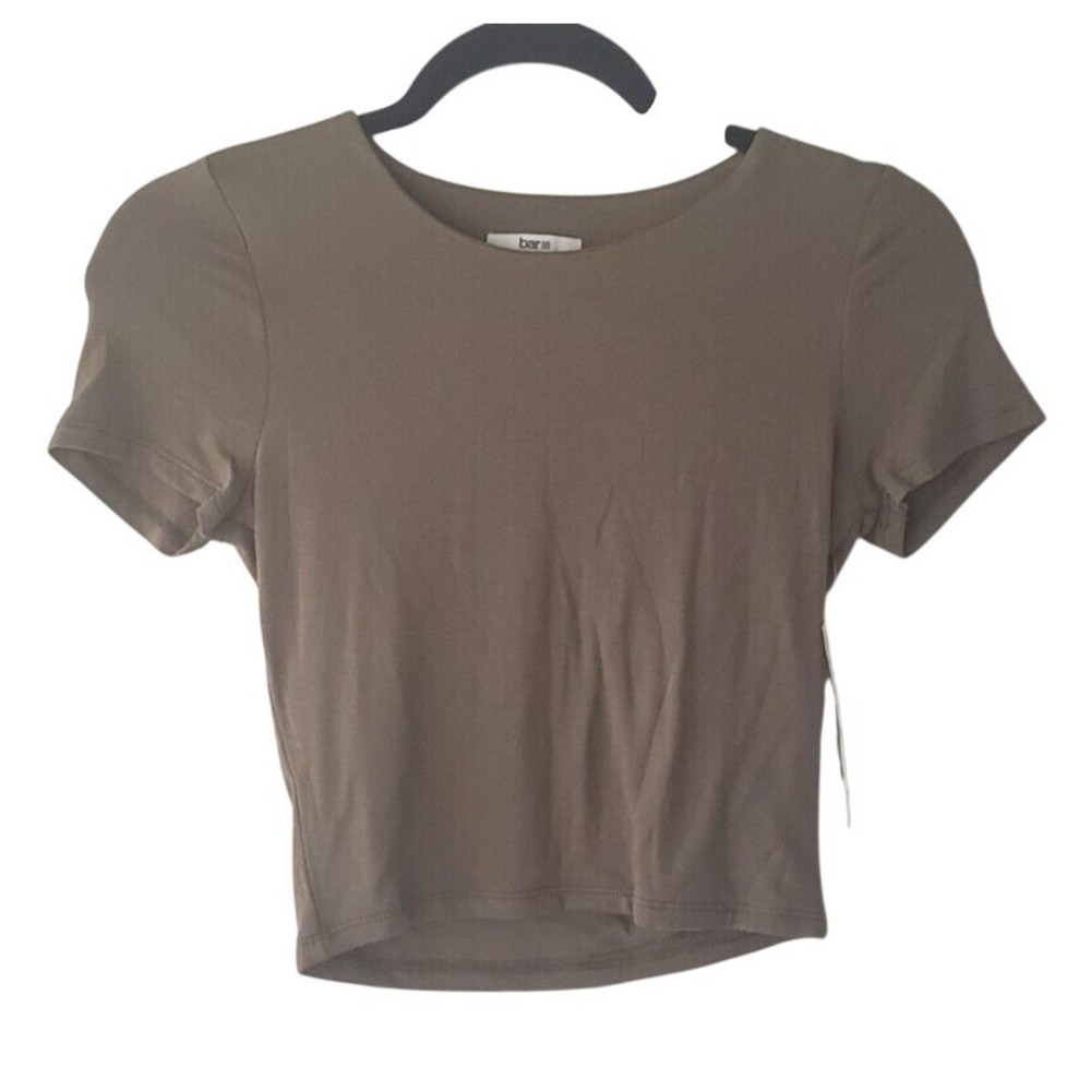 Bar III‎ Essentials Women Olive Green Cropped T Shirt Short Sleeve Casual Top M